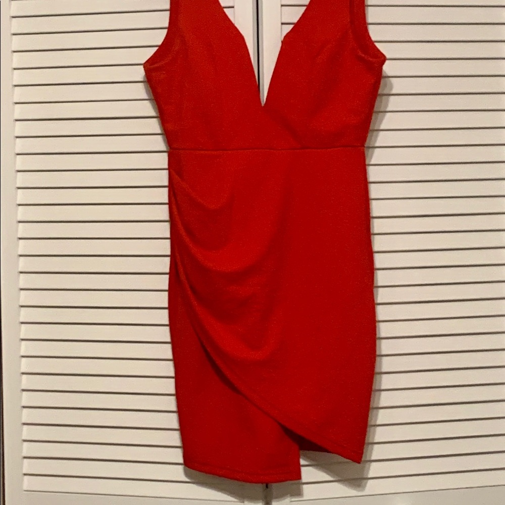 Plunging red dress